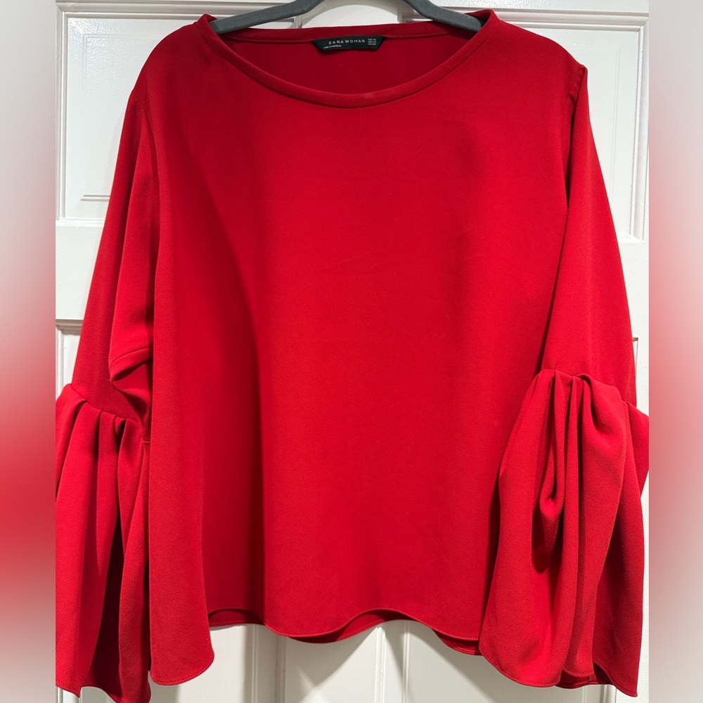 ZARA- Red Blouse, flare sleeves